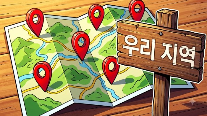 지도 위에 여러 개의 위치 표시 핀이 꽂힌 그림